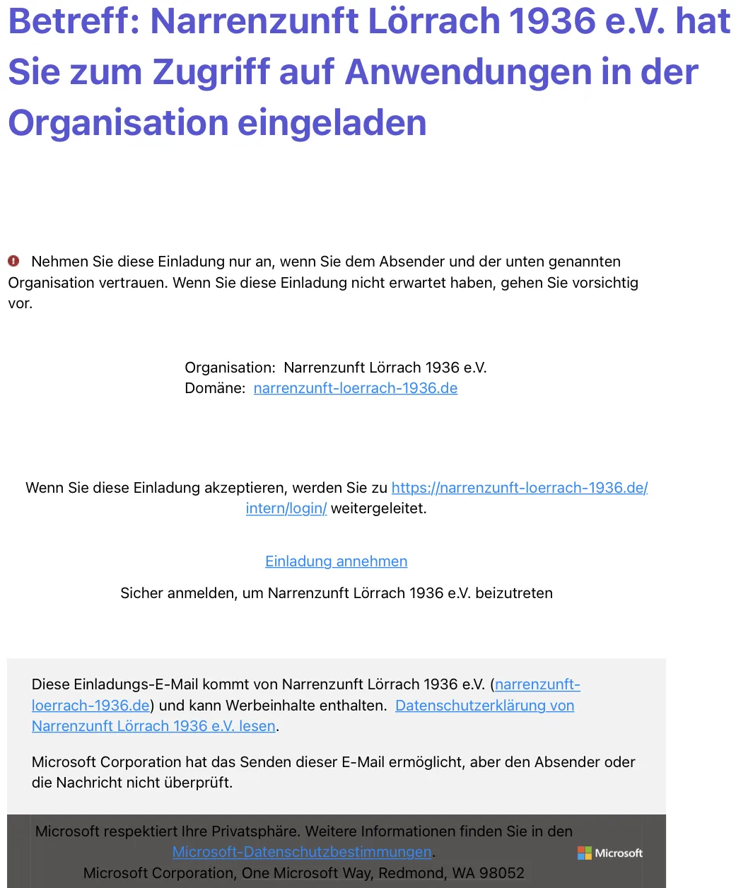 Fehlerhafte Benachrichtigung